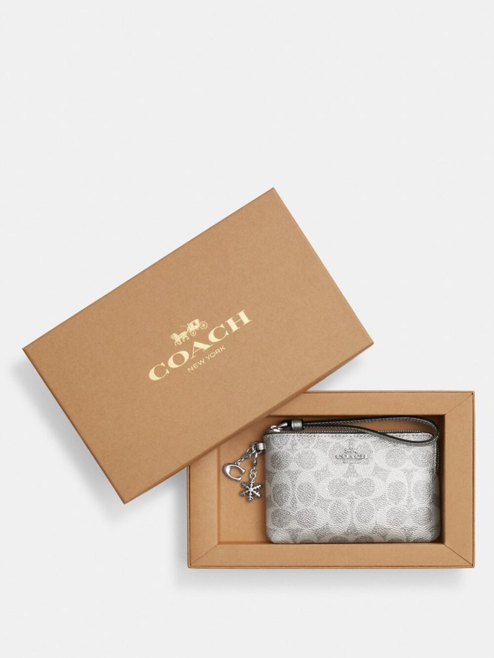 NWT NIB Coach Boxed Corner Zip Wristlet In Signature Canvas With Charms - Picture 3 of 3